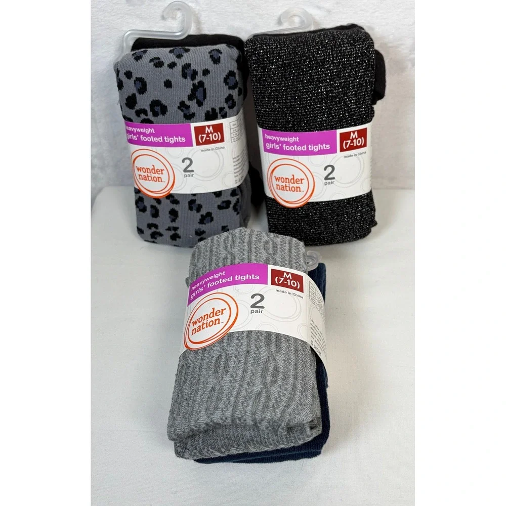 Wonder Nation Girls Heavyweight Footed Tights 6 Pair Bundle Size M 7-10 NEW
